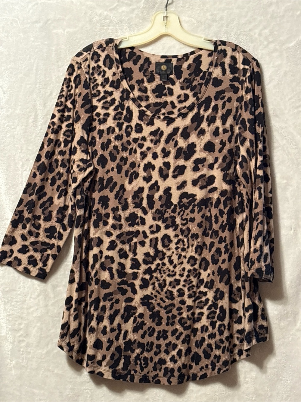 JM Collection Leopard Print 3/4 Sleeve Scoop Neck Top - Beige & Black